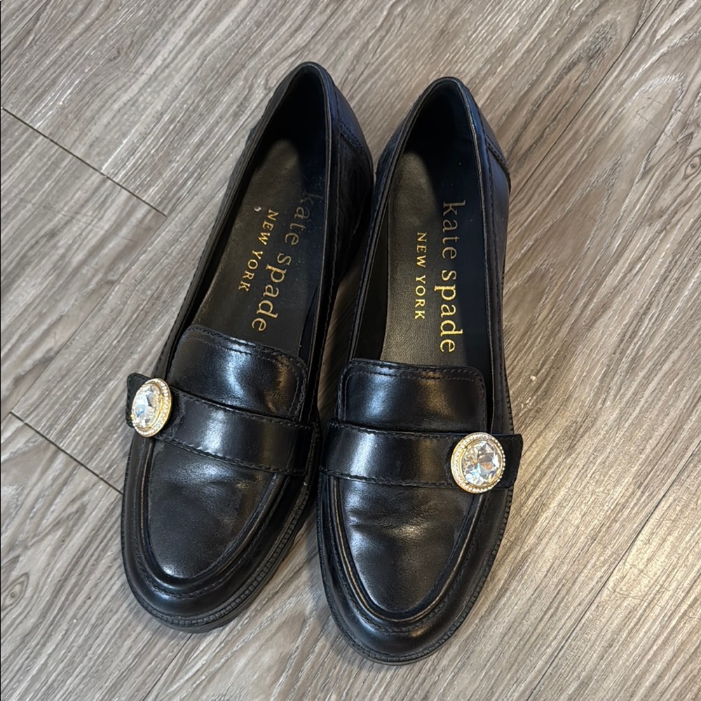 Kate Spade Black Loafers with Gold Accents